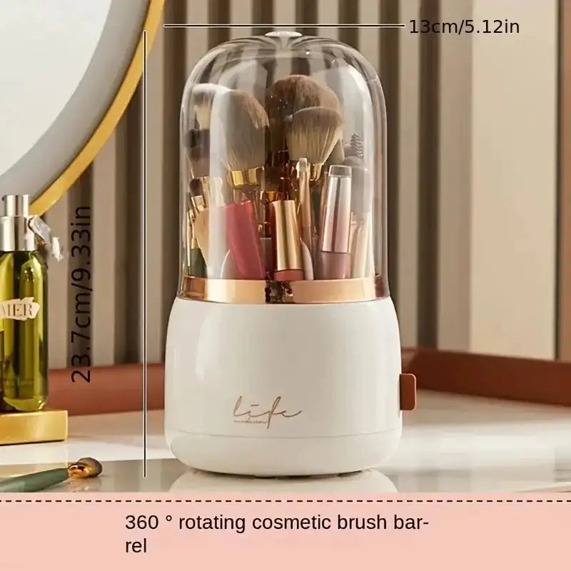 "360° Rotating Dome Makeup Brush Holder – Dustproof Luxury Organizer for Makeup Brushes & Beauty Essentials"