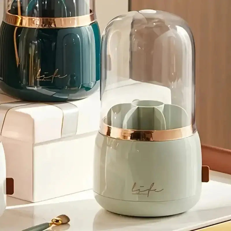 "360° Rotating Dome Makeup Brush Holder – Dustproof Luxury Organizer for Makeup Brushes & Beauty Essentials"