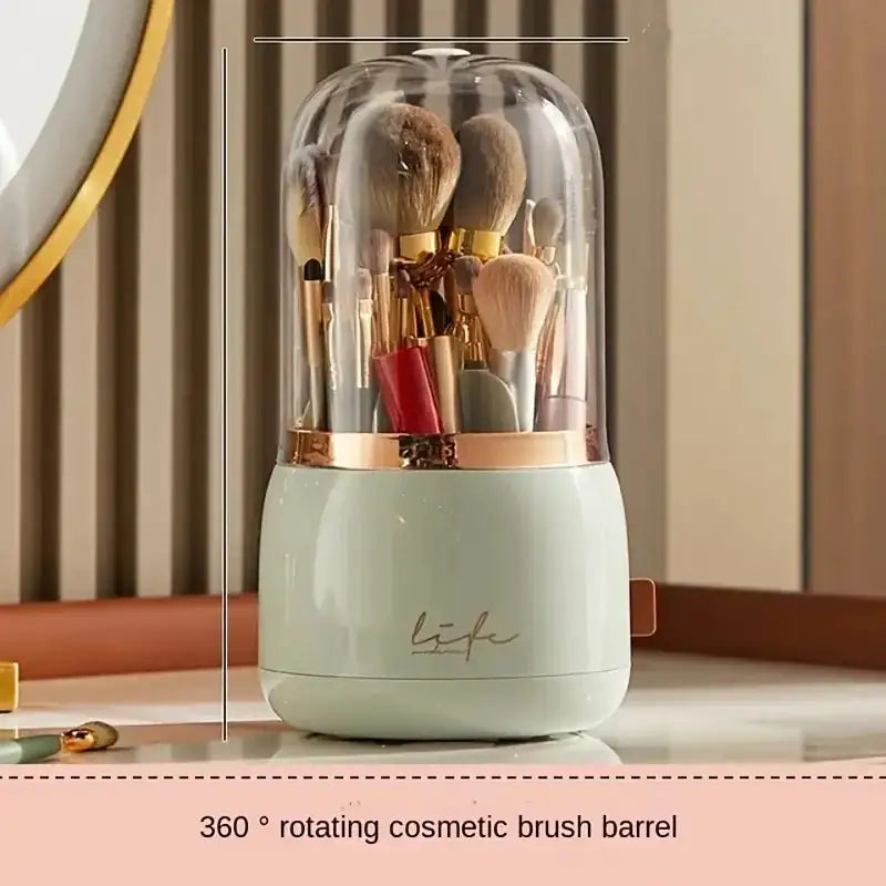 "360° Rotating Dome Makeup Brush Holder – Dustproof Luxury Organizer for Makeup Brushes & Beauty Essentials"