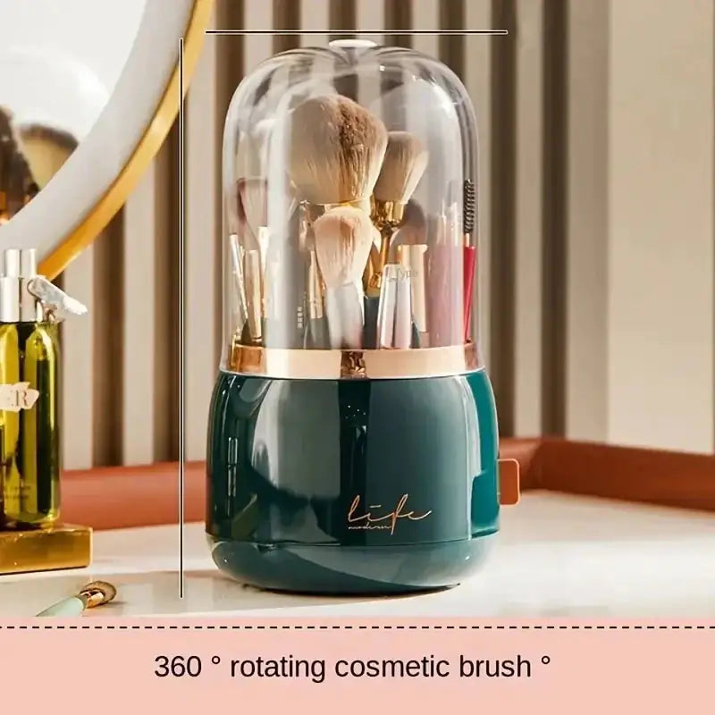 "360° Rotating Dome Makeup Brush Holder – Dustproof Luxury Organizer for Makeup Brushes & Beauty Essentials"