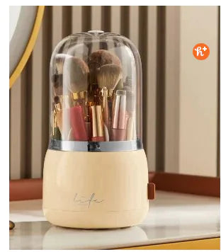 "360° Rotating Dome Makeup Brush Holder – Dustproof Luxury Organizer for Makeup Brushes & Beauty Essentials"